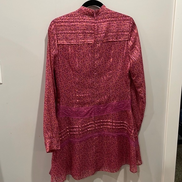 Derek Lam 10 Crosby Floral Mini Shift Dress with Lace Inserts in Pink Metallic - Picture 13 of 14